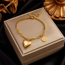 DIEYURO-Pulseira de aço inoxidável grosso para mulheres, cor dourada, coração, borboleta, alta qualidade Jóias de pulso para meninas, presentes de festa