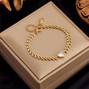 DIEYURO-Pulseira de aço inoxidável grosso para mulheres, cor dourada, coração, borboleta, alta qualidade Jóias de pulso para meninas, presentes de festa
