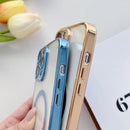 Capa iPhone Macia Magnética com Protetor de Lente de Câmera, Carga Sem Fio, Chapeamento Luxo, 15, 14 Pro Max