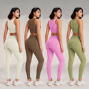 Conjunto de roupas de yoga feminino cintura alta leggings e topo duas peças sem costura roupas de exercício de fitness roupa interior de treino de fitness