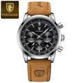 POEDAGAR-Relógio quartzo de couro impermeável masculino