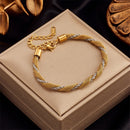 DIEYURO-Pulseira de aço inoxidável grosso para mulheres, cor dourada, coração, borboleta, alta qualidade Jóias de pulso para meninas, presentes de festa