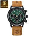 POEDAGAR-Relógio quartzo de couro impermeável masculino