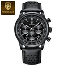 POEDAGAR-Relógio quartzo de couro impermeável masculino