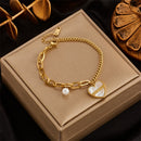 DIEYURO-Pulseira de aço inoxidável grosso para mulheres, cor dourada, coração, borboleta, alta qualidade Jóias de pulso para meninas, presentes de festa
