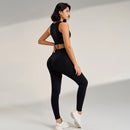 Conjunto de roupas de yoga feminino cintura alta leggings e topo duas peças sem costura roupas de exercício de fitness roupa interior de treino de fitness