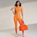 Conjunto de roupas de yoga feminino cintura alta leggings e topo duas peças sem costura roupas de exercício de fitness roupa interior de treino de fitness