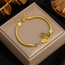 DIEYURO-Pulseira de aço inoxidável grosso para mulheres, cor dourada, coração, borboleta, alta qualidade Jóias de pulso para meninas, presentes de festa