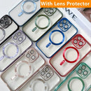 Capa iPhone Macia Magnética com Protetor de Lente de Câmera, Carga Sem Fio, Chapeamento Luxo, 15, 14 Pro Max