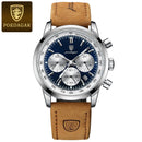 POEDAGAR-Relógio quartzo de couro impermeável masculino