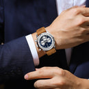 POEDAGAR-Relógio quartzo de couro impermeável masculino